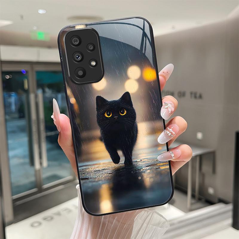 Süße Cartoon-Katzen Blumen Hülle Für Samsung Galaxy A52 A52S A72 4G 5G Gehärtetes Glas Handyhülle Schutzhülle Rückseite Hartschale