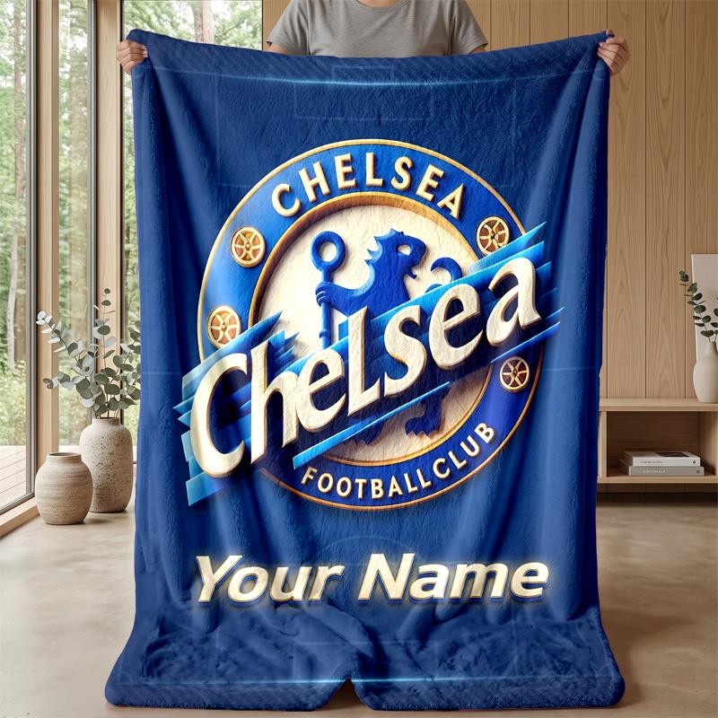 Custom Text Flannel Throw Blanket, Lightweight Cozy Bed Sofa BlanketChelsea FC