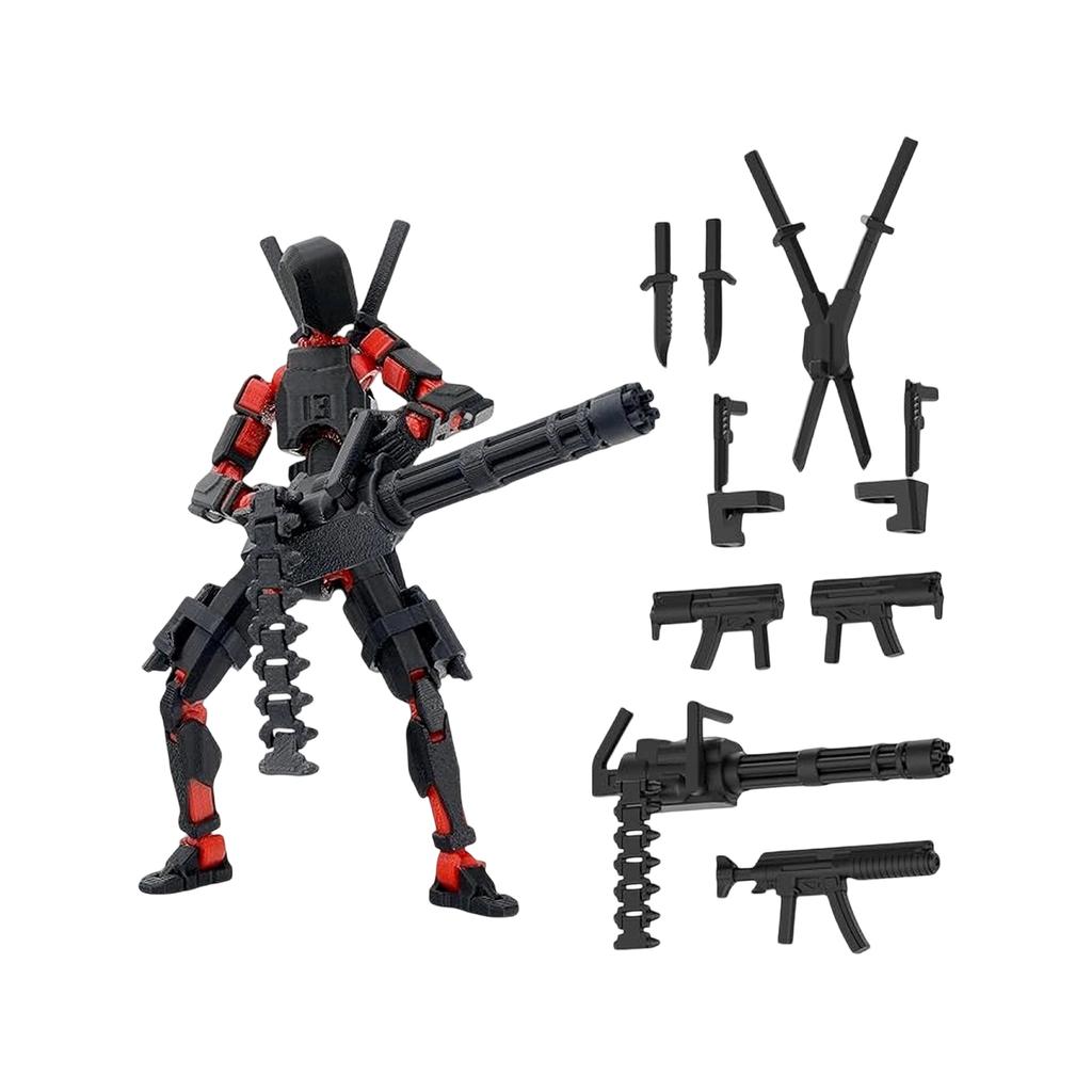 Articulated Action Figure Set Full Assembly Robot Model 3D Printed Poseable Joints Desktop Decoration with Interchangeable Weapons and Accessories