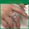 Stylish Ins Inspired S925 Silver Plated Bow Heart Ring Adjustable Design For Fashionable Women