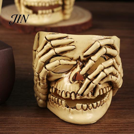Indoor Halloween Decor Skull Candle Holder Decor, Resin Gothic Table Ornament, Spooky Shelf Festive for Party Home, Trick or Treat Centerpiece Gift