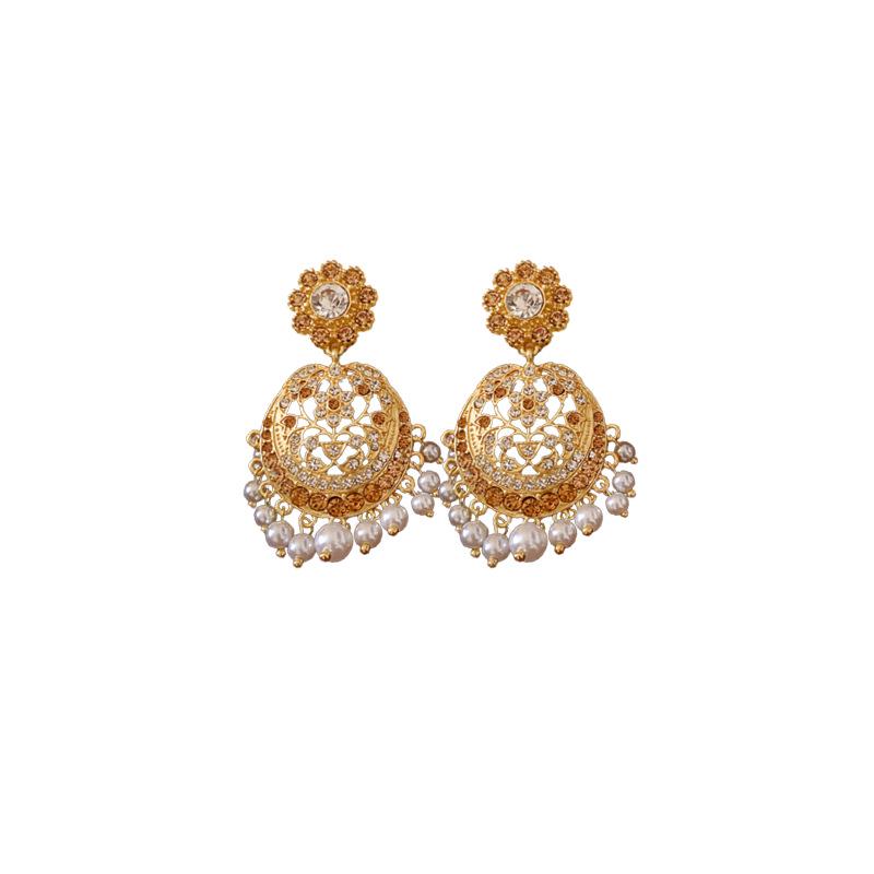 Vintage Style Diamond-Studded Faux Pearl Silver Earrings - Elegant French Luxury