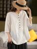 Johnature Women Vintage Solid Color T-Shirts O-Neck Half Sleeve Button Loose Summer Casual T-Shirts