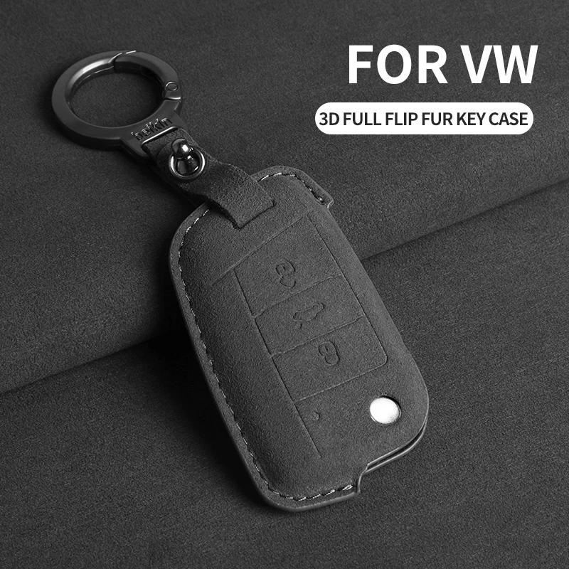 Suede Autoklep Sleutelhoes Cover voor VW Volkswagen Golf 7 MK7 Tiguan MK2 T-roc Skoda Octavia Kodiaq Karoq Seat Ateca Leon Passat