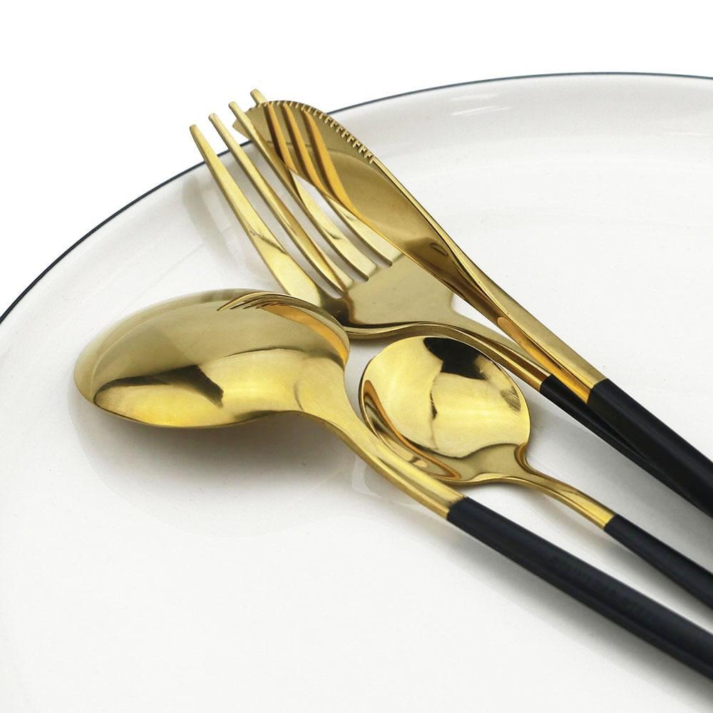 Gold Cutlery Set 24 Piece Tableware Sets Dishes Knives Spoons Forks Stainless Steel Dinnerware Set