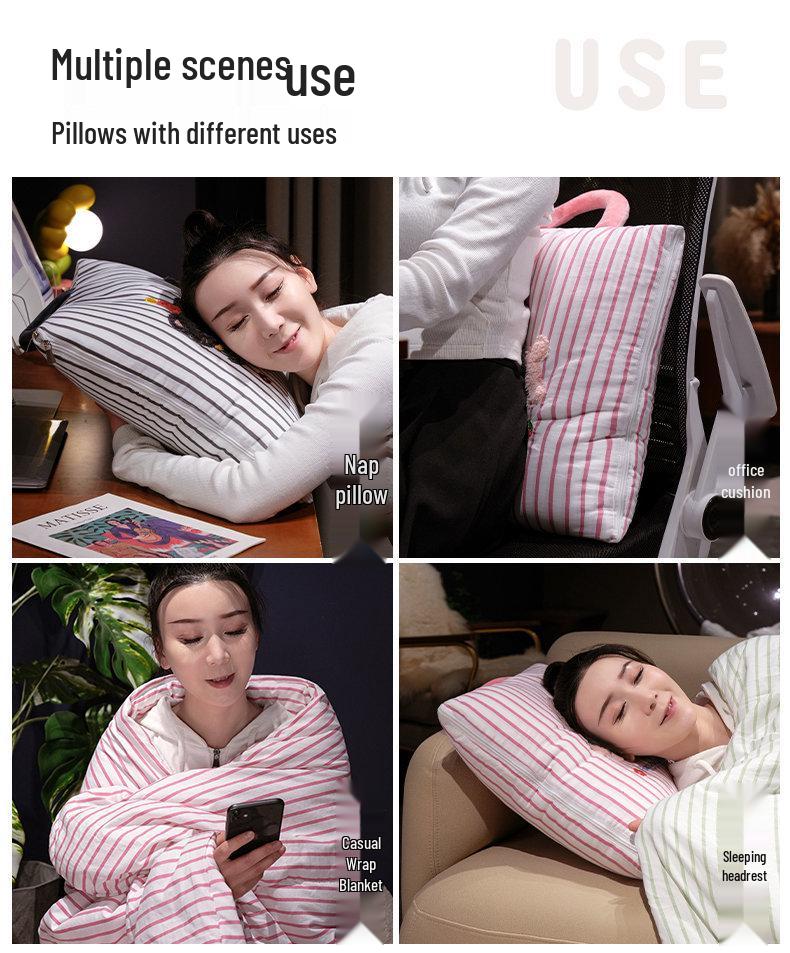 Office Nap Pillow Blanket: 2-in-1 Sofa Throw & Car Cushion Quilt