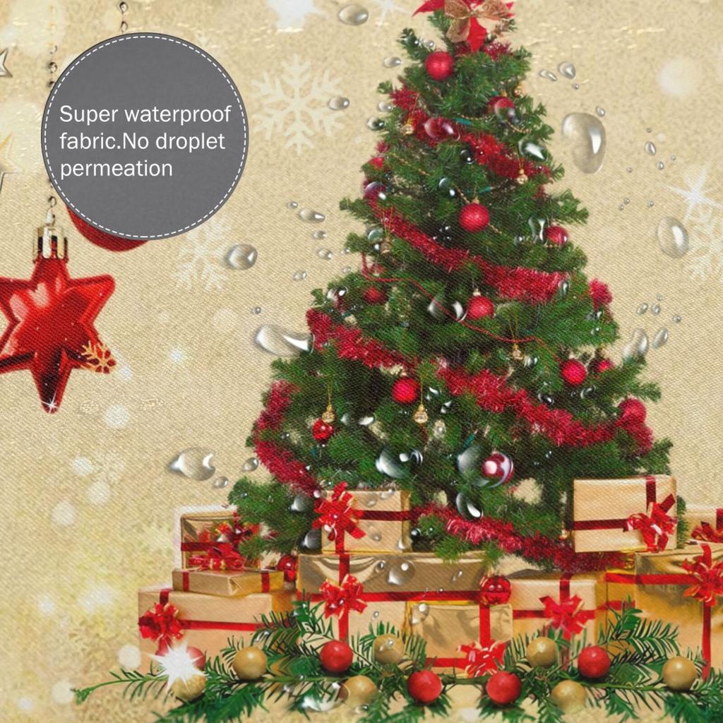 4-teiliges Weihnachtsbaum-Duschvorhang-Set, wasserdichtes Vorhang-Set mit 12 Haken, Badezimmerteppich, Toiletten-U-förmige Matte, Toilettendeckel-Abdeckungspolster