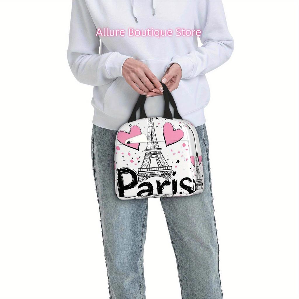1pc, Love for Paris, Eiffel Tower Art. Printed Thermal Bag, Insulation Bag, Insulated Bag. Not for Food Contact. Suitable for Ho