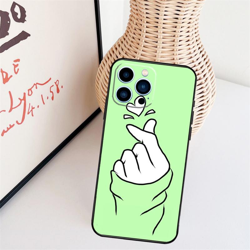 Kpop Hand Finger Heart Phone Case For iPhone 17 Pro Max 14 13 12 11 15 16 Pro Max mini 15 16 Plus 16e Back Cover
