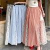 High-Waist A-Line Plaid Skirt with Lace Trim, Plus Size