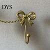 Metal Three Link Hook Iron Art Bow Triple Hook, Wall Mounted Decorative Hanger, French Retro Bedroom Style Gold Organizer for Entryway Bathroom