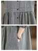 Spring Plaid Linen Dress: Women's Retro Long Sleeve Design Skirt