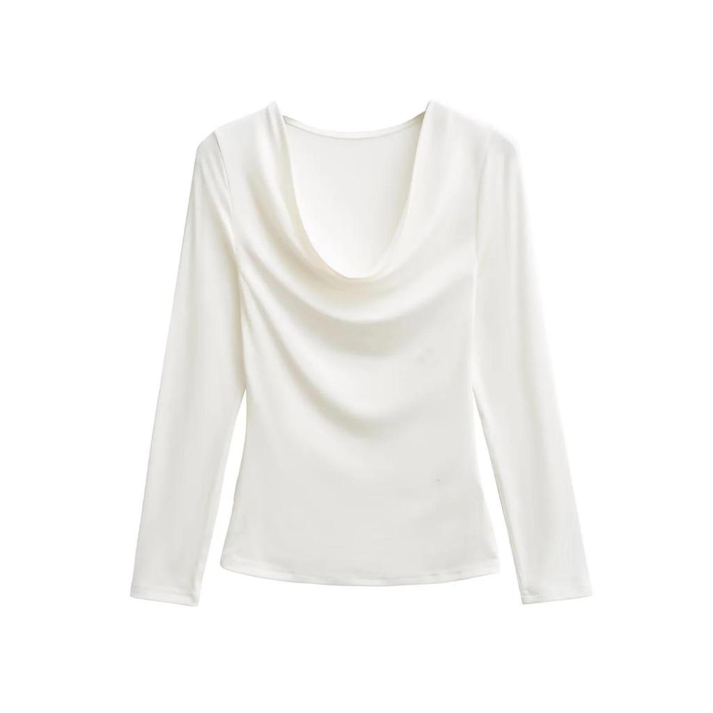 Women's Sexy Slim-Fit Low-Cut Long Sleeve T-Shirt: Spicy & Chic Solid Color Base Layer