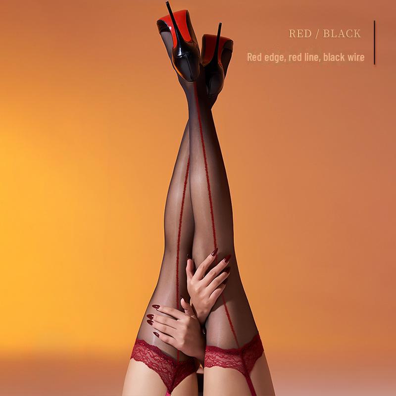 Little Matchmaker Aurora Shiny Lace Garter Stockings: Ultra-Thin, Sexy Black Lace for Women