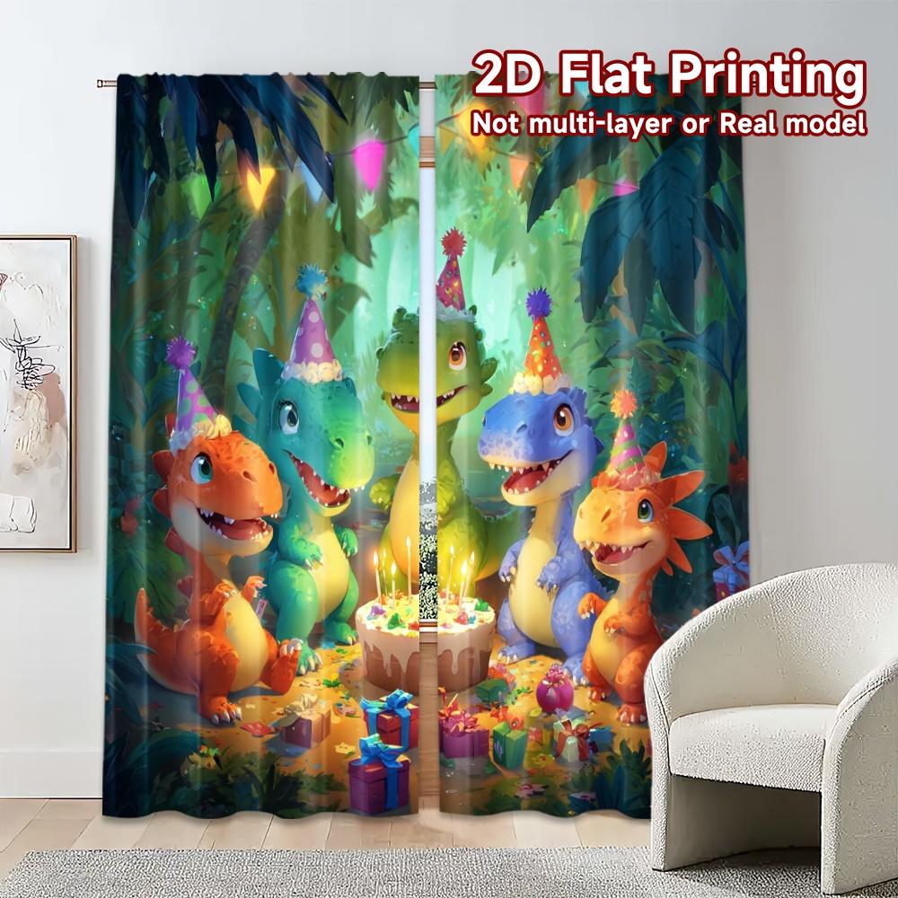 2pcs, 2D FLAT PRINTING Curtains (Without Rod) DinoBirthdayParty Popular Creative Curtains 100% Polyester Curtains Outdoor
