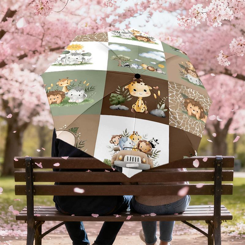 1PC Safari Animals Umbrella-8-Rib Reinforced, Automatic Open, Lightweight & Durable, Fashion Accessory for Outdoor, H0382