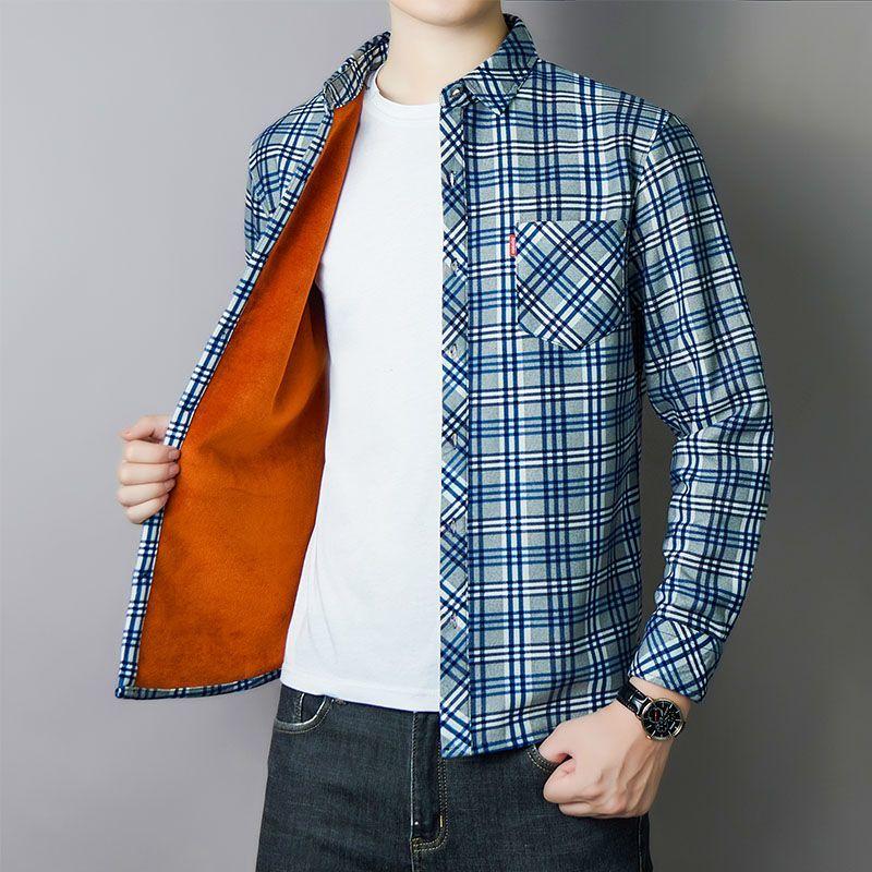 Men's Long-sleeved Plus Velvet Thick Warm Shirt Casual Fashion Men's Shirt