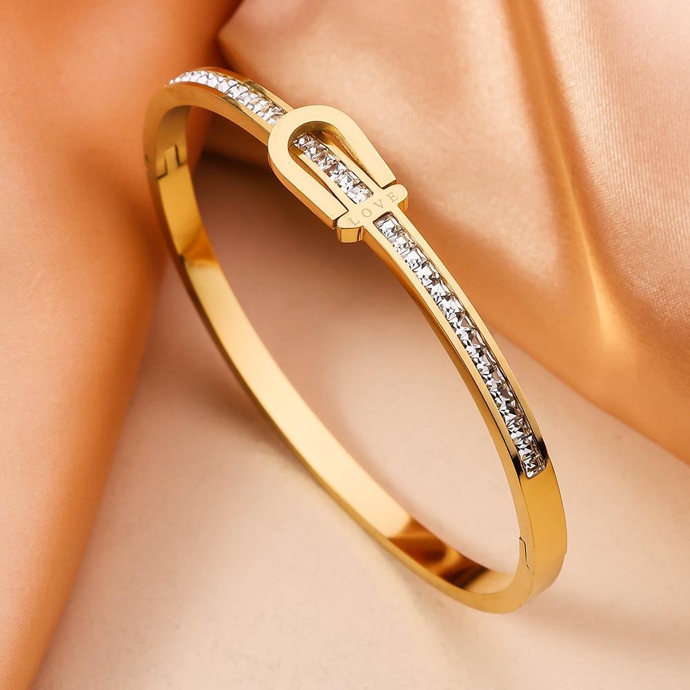 Luxury U Shape Clasp Bracelet Glitter Women's Open Bracelet  Valentine's Day Gifts