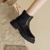 Krazing Pot Sheep Skin Round Toe Winter Med Heels Chelsea Boots Women Zipper Retro Fashion Platform Ankle Boots