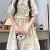 Summer Sweet Floral Suspender Dress & White Collared Shirt Set for Students