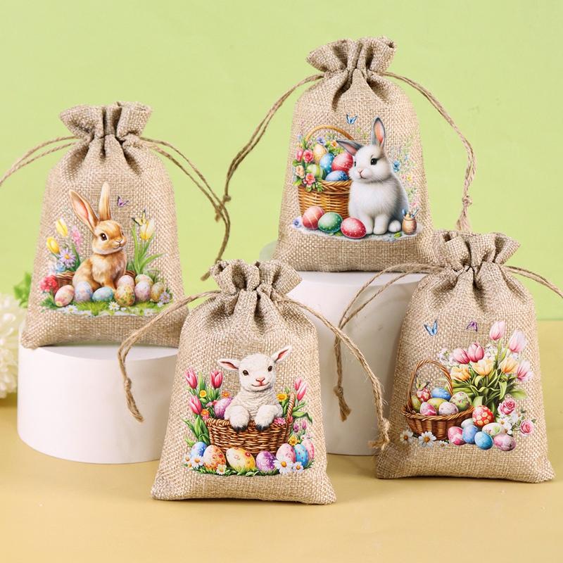 6Pcs Easter Linen Gift Bag Bunny Eggs Candy Cookie Packaging Bag Spring Easter Party Favor Supplies Kids Gifts Easter Decor 2026