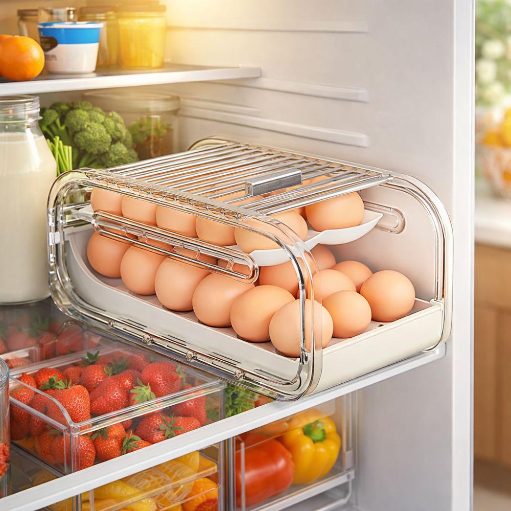 Double-layer Automatic Rolling Egg Holder Plastic Egg Dispenser Egg Storage Racks Refrigerator