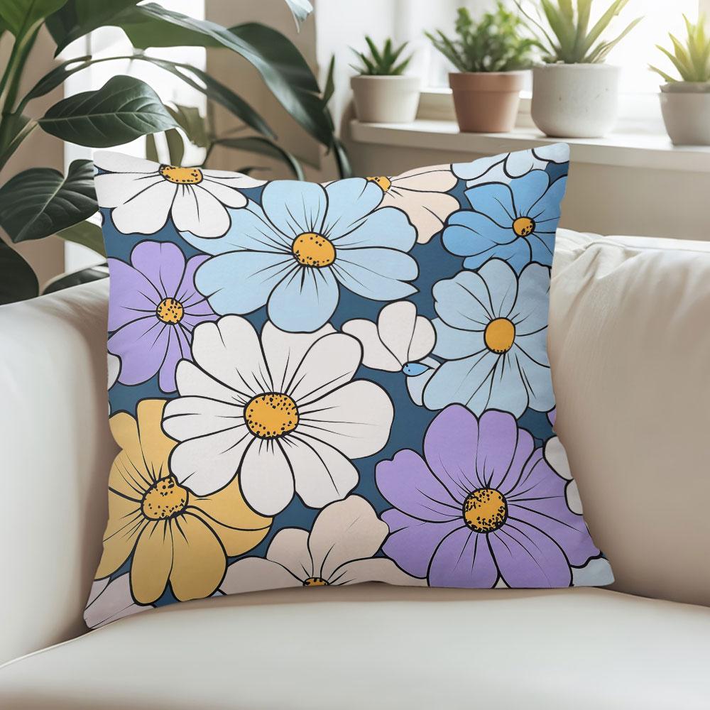 Midnight Daisy Square Jacquard Pillow Cover for Sofa Office Waist Cushion Cover Home Decorative Pillowcase