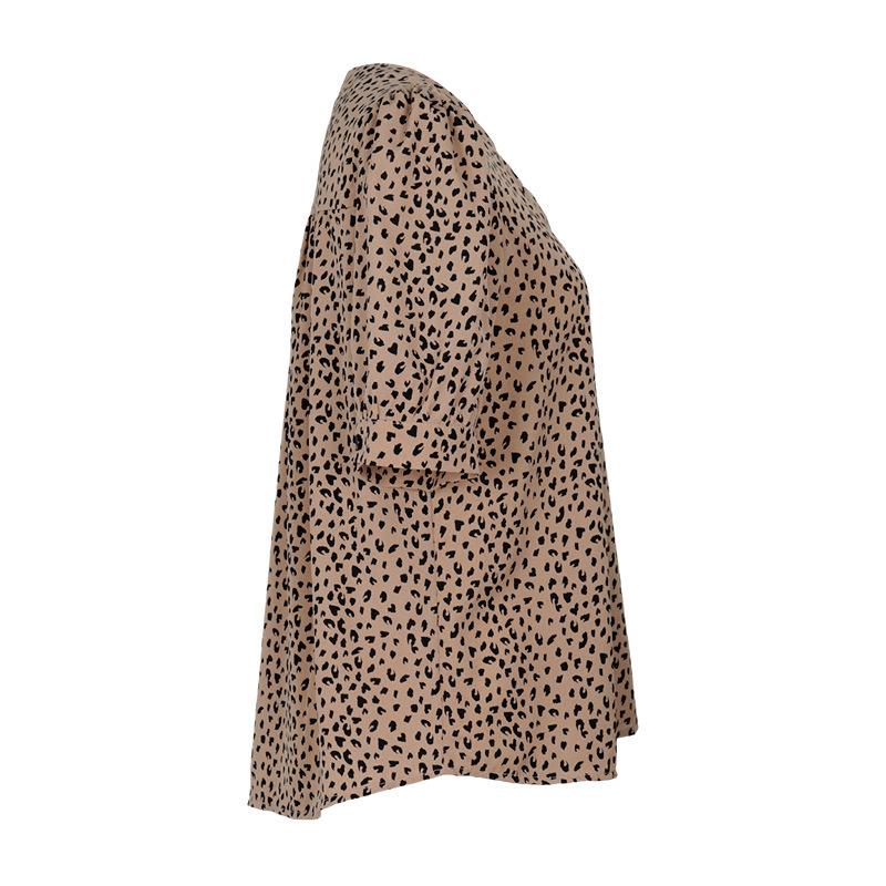 Women's Fashion Casual Summer Spring Leopard Print Short Sleeve V-Neck Blouses & Shirts
