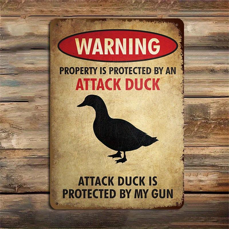 Humorous Attack Duck Is Protected by My Gun Metal Tin Sign Es Rustic Wall Decor with Vintage Warning Label Design Weather