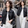 Short Leather Jacket Women's Spring and Autumn New Small Temperament Casual Versatile Lapel Leather Jacket