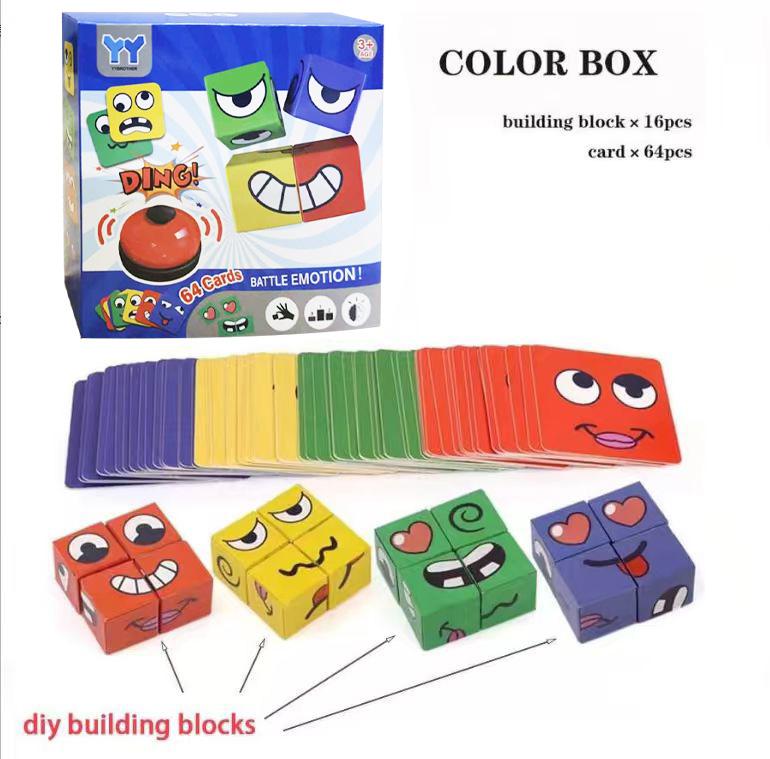 Toys Educational Face Change Expression Puzzle Building Blocks Montessori Cube Table Game Toy Early for Gifts Kids Children