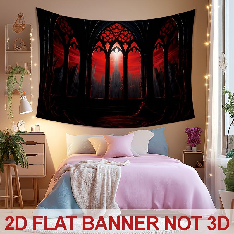 2D-Flachdruck, mittelalterliche gotische Burgfenster-Wandteppich, Vampir-Blutmond-Wanddekorationzyc