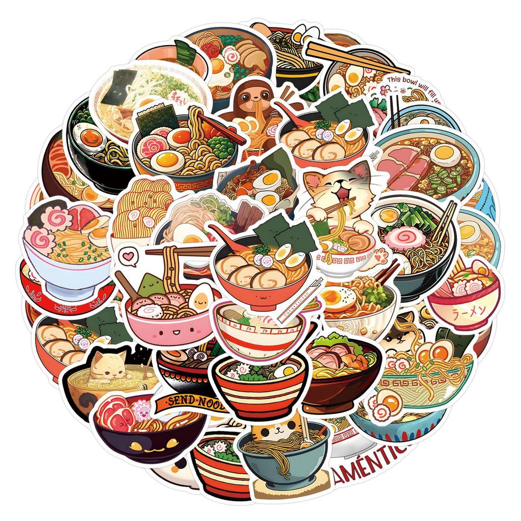 55 Waterproof Japanese Cartoon Ramen Stickers for Planners, Water Bottles, and Computers
