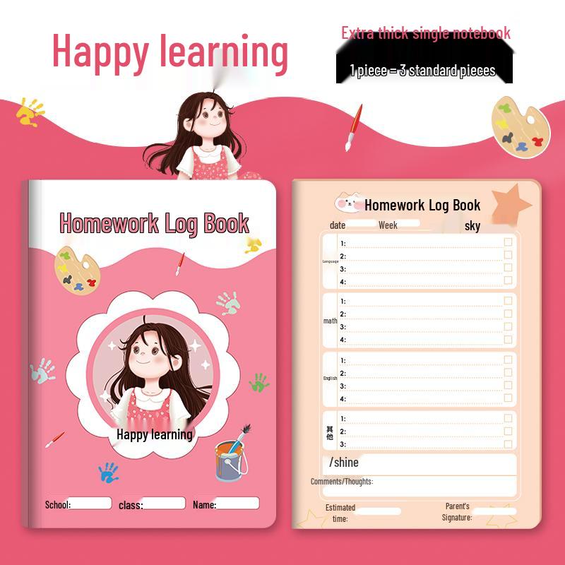 Elementary Homework Record Book: Cute Cartoon Design for Grades 1-5