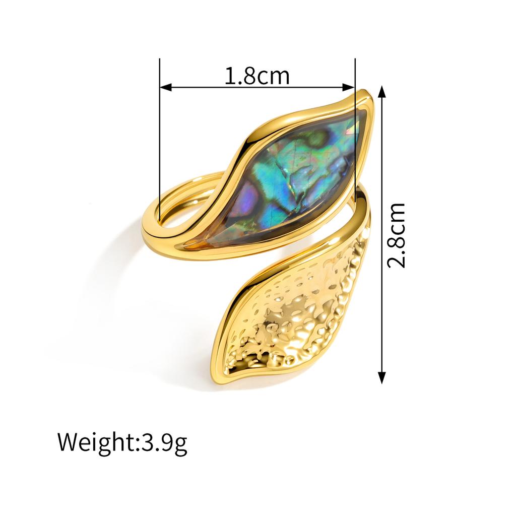 Stainless Steel Vintage Irregular Geometric Rings for Women Statement Retro Inlaid Shell Adjustable Open Ring Daily Jewelry Gift