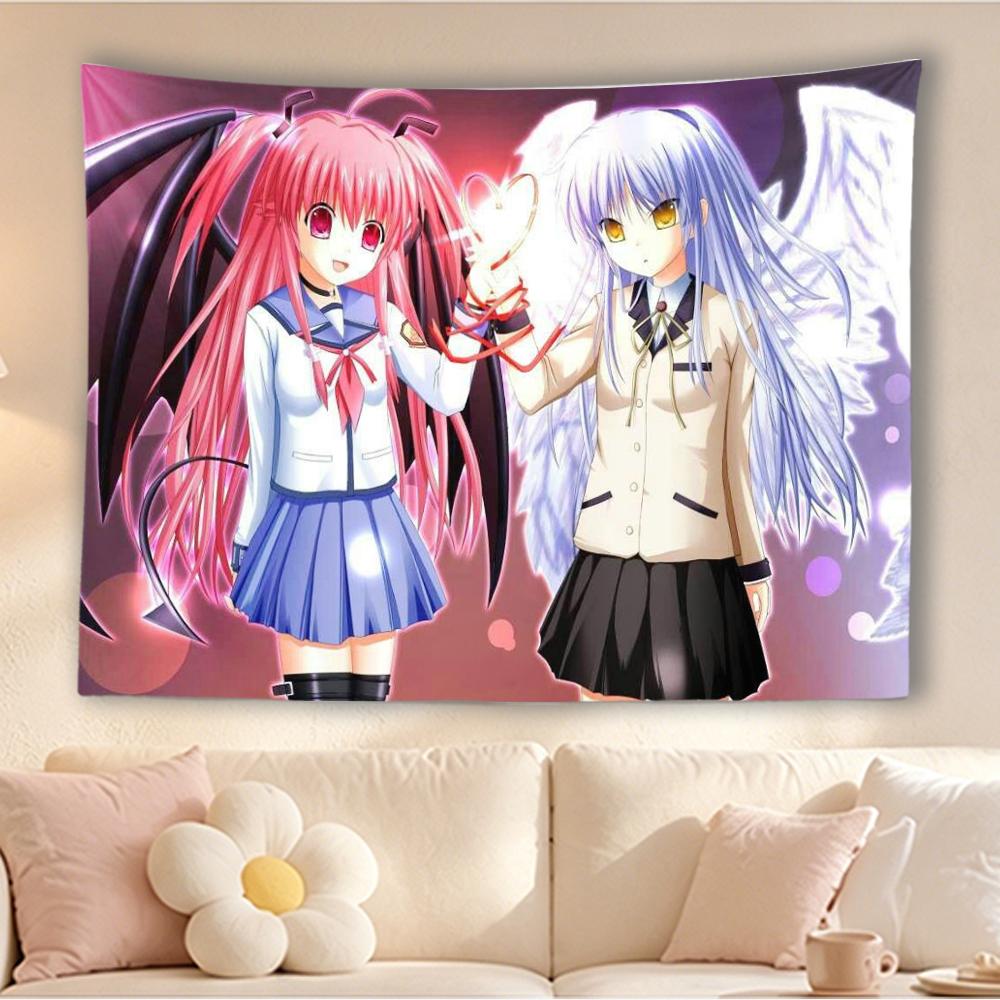 Angel Beats Yui & Kanade Devil Angel Anime Tapestry Purple Wall Hanging