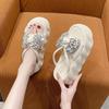 8.5CM Women Summer High Platform Sandals Glitter Slides Crystal Butterfly-knot Shoes Woman Pantofle Soft Beach Slides Zapatos