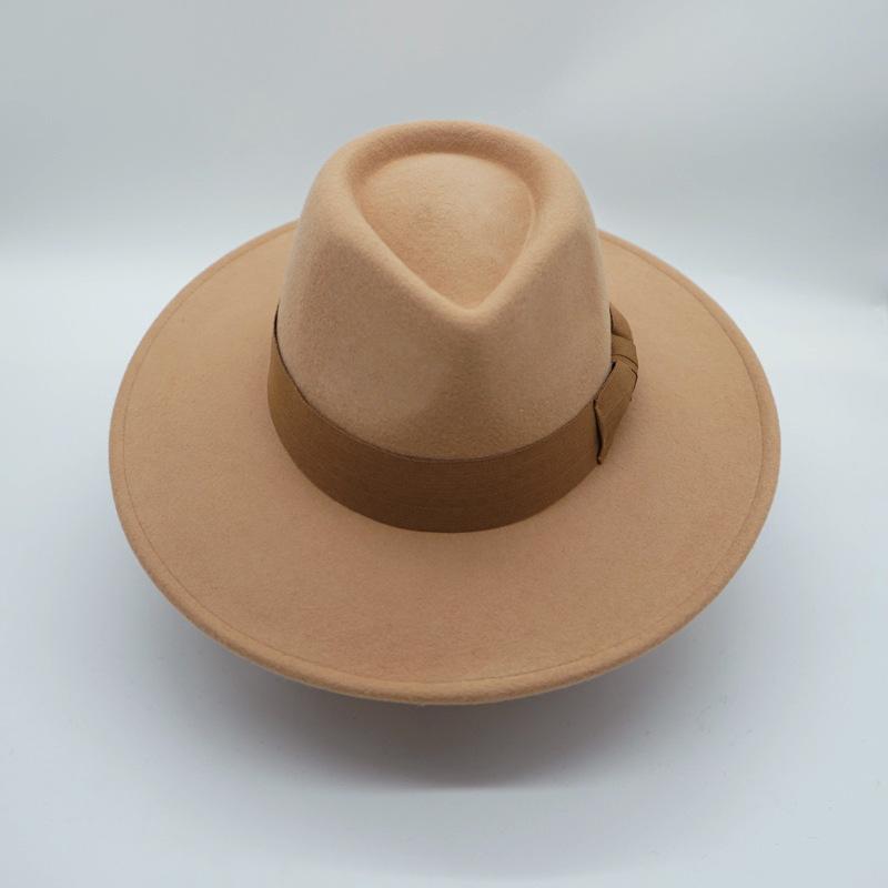 French Elegant Camel Big Wide Wool Panama Jazz Top Hat Women Autumn And Winter Internet Celebrity Foreign Trade Felt British Tide