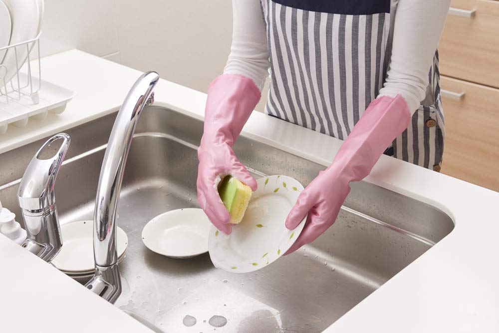 Showa Handschuhe Hergestellt in Haushalt Schöne Hand Glatte Berührung Größe Perle 5 Gummihand Küchenhandschuhe [Großeinkauf, Japan, Handschuhe] Halb-Lang, L, Orange,