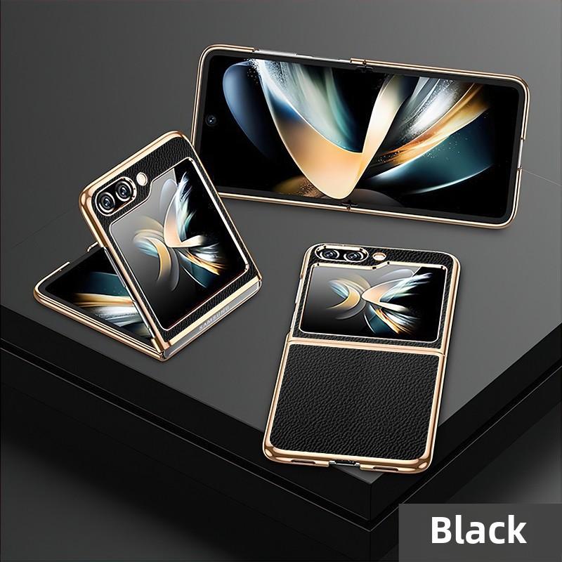 Gold and Silver Frame Electroplated PU Leather Phone Case for Samsung Z Flip 7 6 5 Flip6 Flip5 Flip4 Flip7 Protective Cover