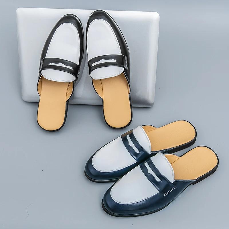 Fashion Luxury Brand Slippers Men Casual Shoes Slip-on Fashion Platform Half Loafers Men Lightweight Leather Sandals Plus Size 46 Hombre