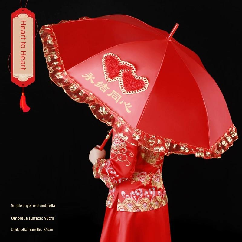 Wedding Red Umbrella Sunny and Rainy Dual-Use Chinese Wedding Lace Umbrella Out Bride Wedding Wedding Umbrella Wedding Supplies