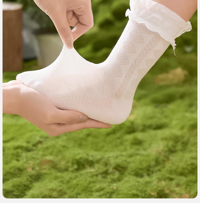 Girls' socks with spring and summer lace, children's summer boneless lace mesh socks, girls' babies' mid tube princess lace socks