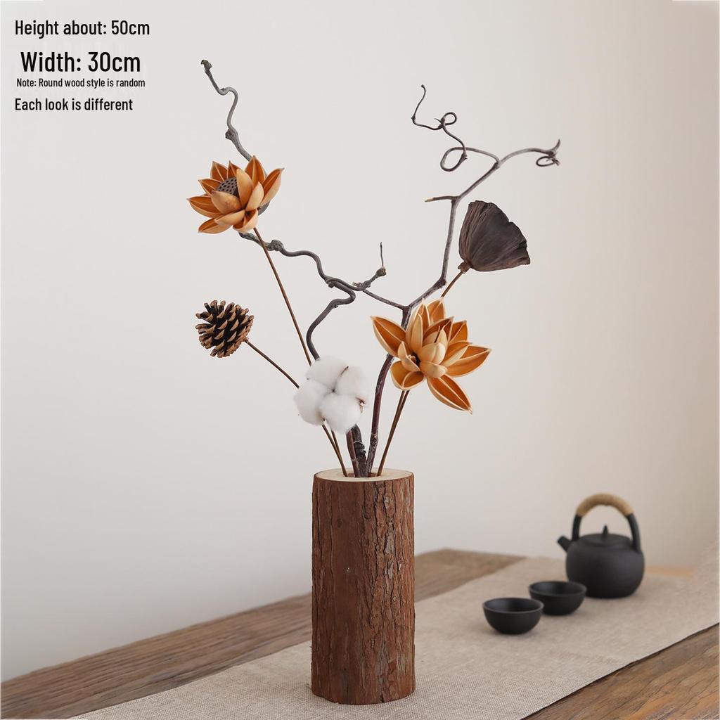 Zen Tabletop Vase with Dried Flowers for Living Room or Tea Room Decor