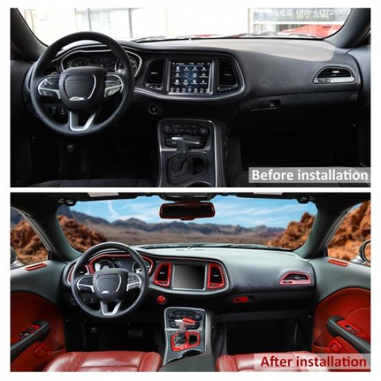 Car Interior Full Decoration Cover Trim Bezels For Dodge Challenger 2015-20 Red