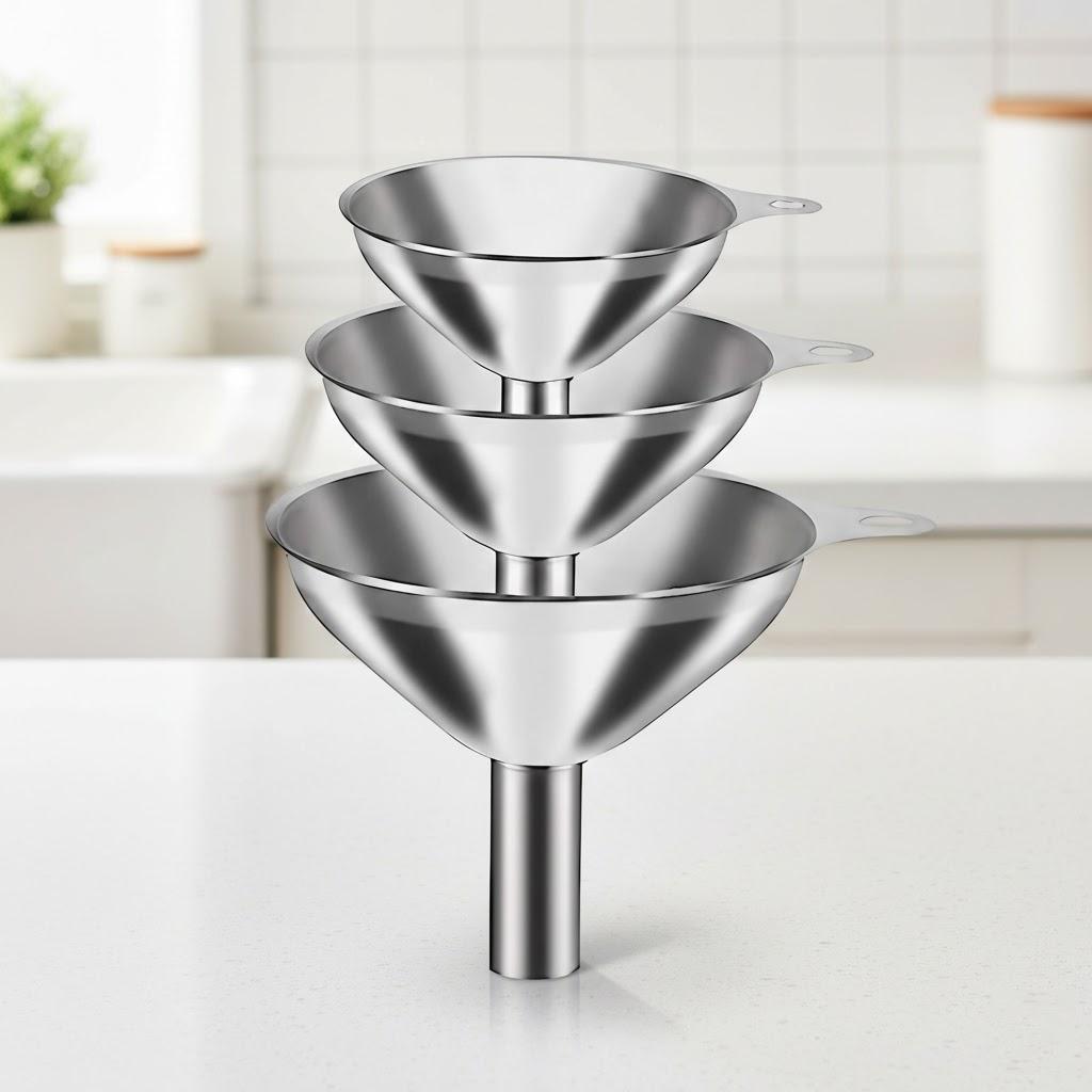 

1Set 3Pcs Stainless Steel Mini Funnel Set Ideal for Oil Wine More Integrated Liquid Distributor