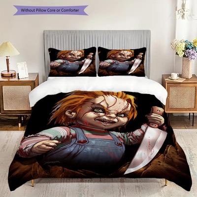 Chuckys Knife Horror Icon Bedding (1 * Duvet Cover + 2 * Pillowcase, Without Core) 2D Flat Duvet Cover and Pillowcase Soft and Comfortable Bedding Set