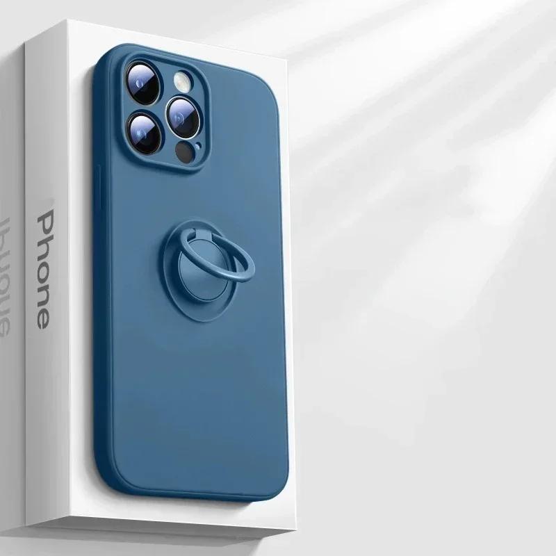 Magnetic Soft Silicone Phone Case For iPhone 17 Air 16 15 14 13 12 11 Pro Max 16 Plus Full With Ring Holder Shockproof Cover