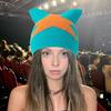 Women Hat Star Pattern Cat Ear Shape Thickened Warm Elastic Design Knitting Hat Outdoor Activities Headwear