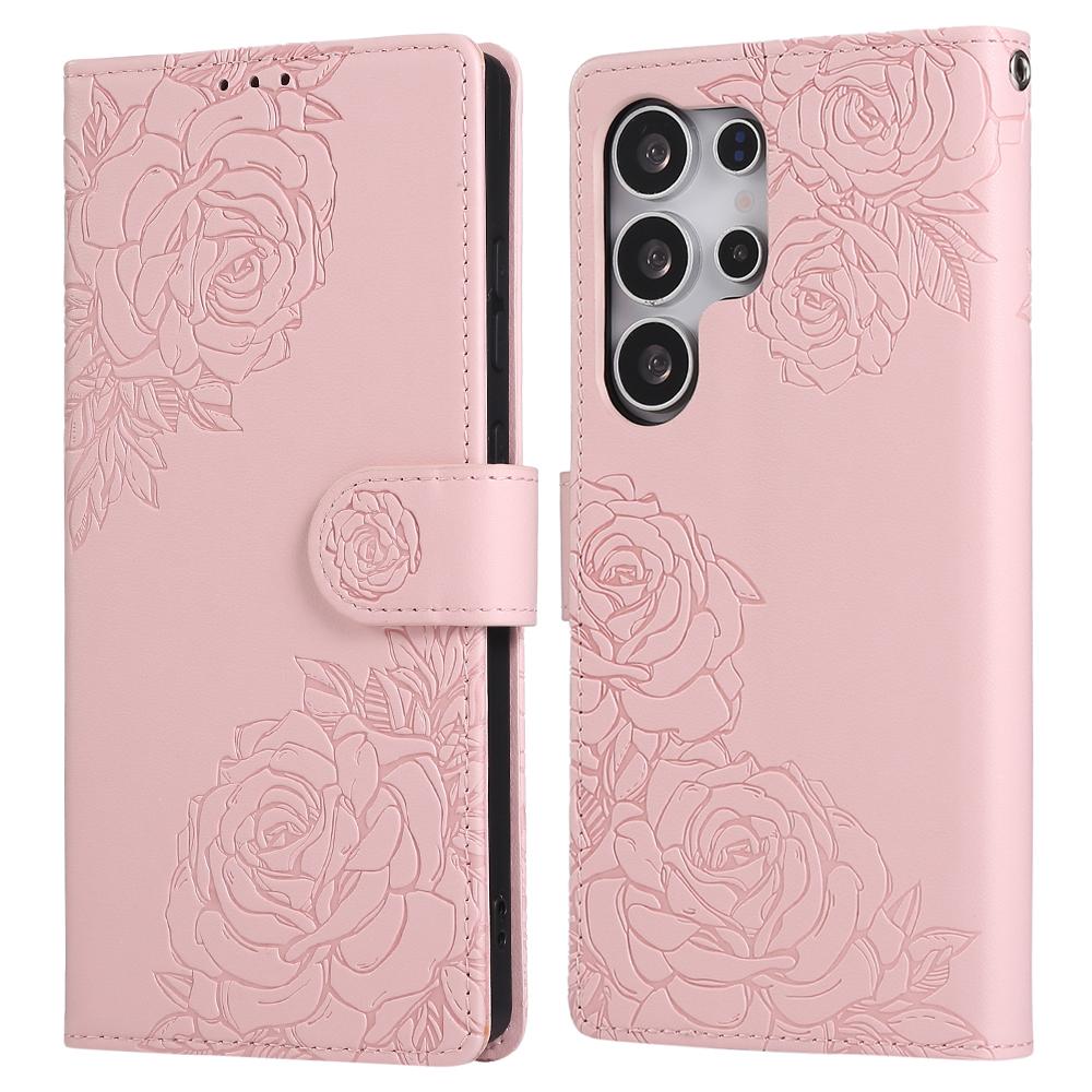 Für Samsung Galaxy S25 Ultra Hülle Rose Blume Brieftasche PU Leder Handyhülle mit 3 Kartenfächern